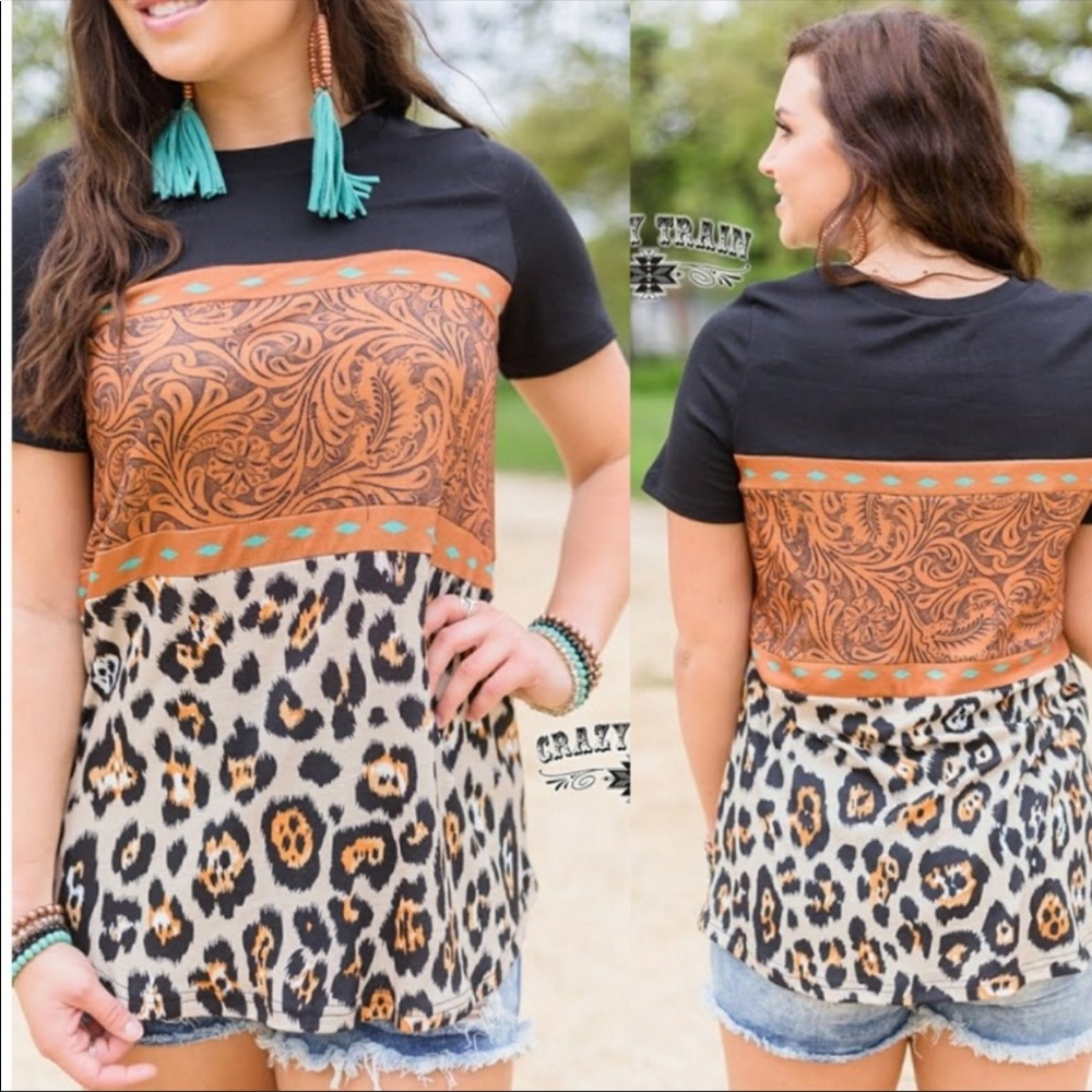 *Sold* Crazy train leopard & tool top sz small